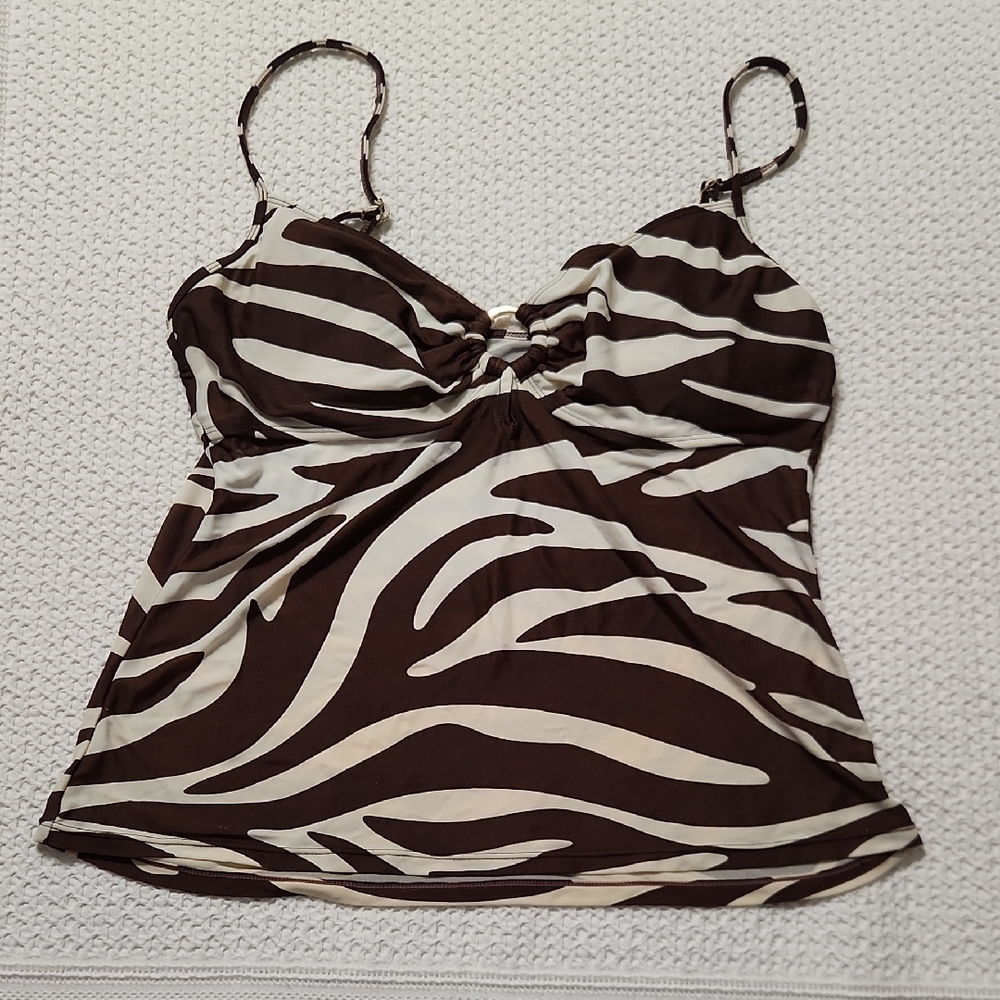 Chaps Brown And Cream Zebra Print Swim Tankini